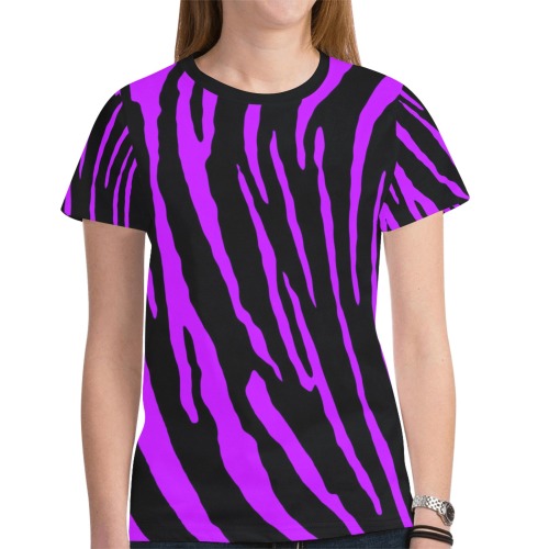 Purple Tiger Stripes New All Over Print T-shirt for Women (Model T45)