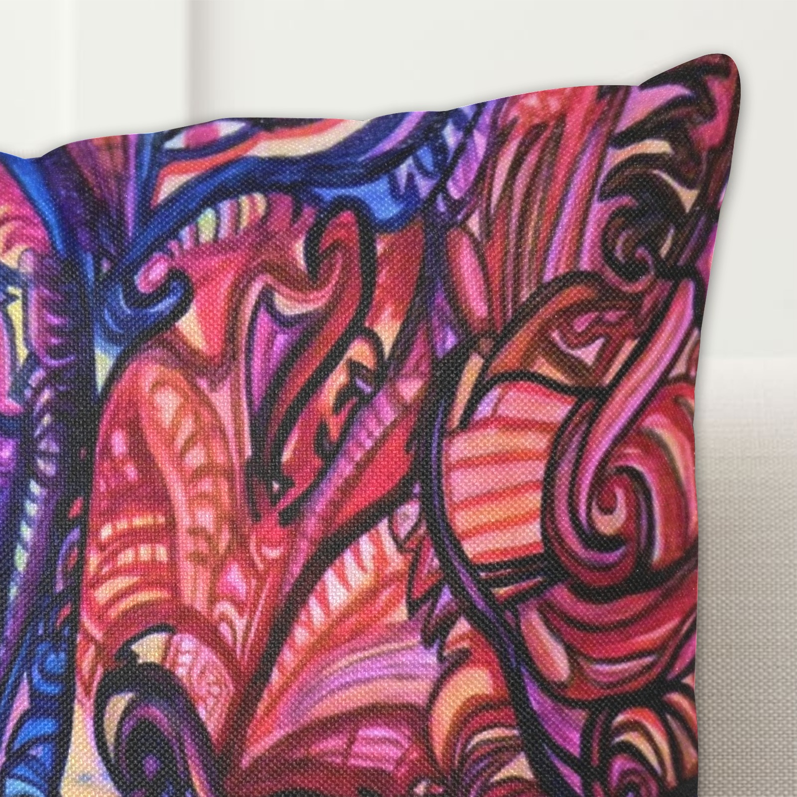 Blue and red abstract graffiti style drawing Linen Zippered Pillowcase 18"x18"(One Side&Pack of 2)