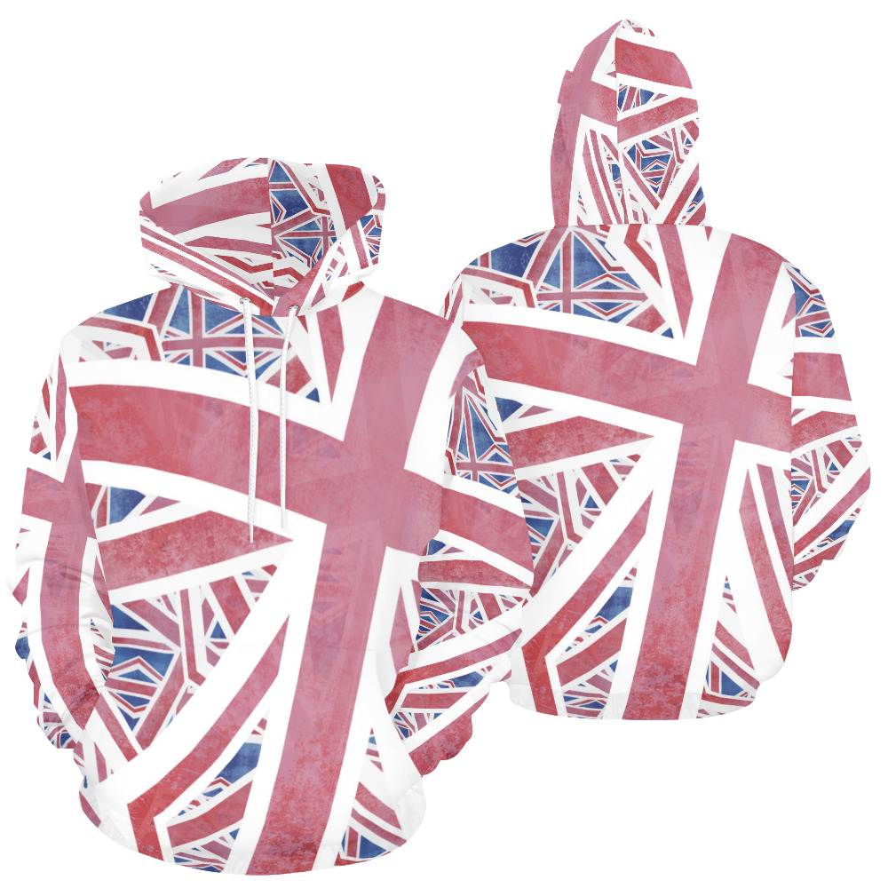 Abstract Union Jack British Flag Collage All Over Print Hoodie for Women (USA Size) (Model H13)