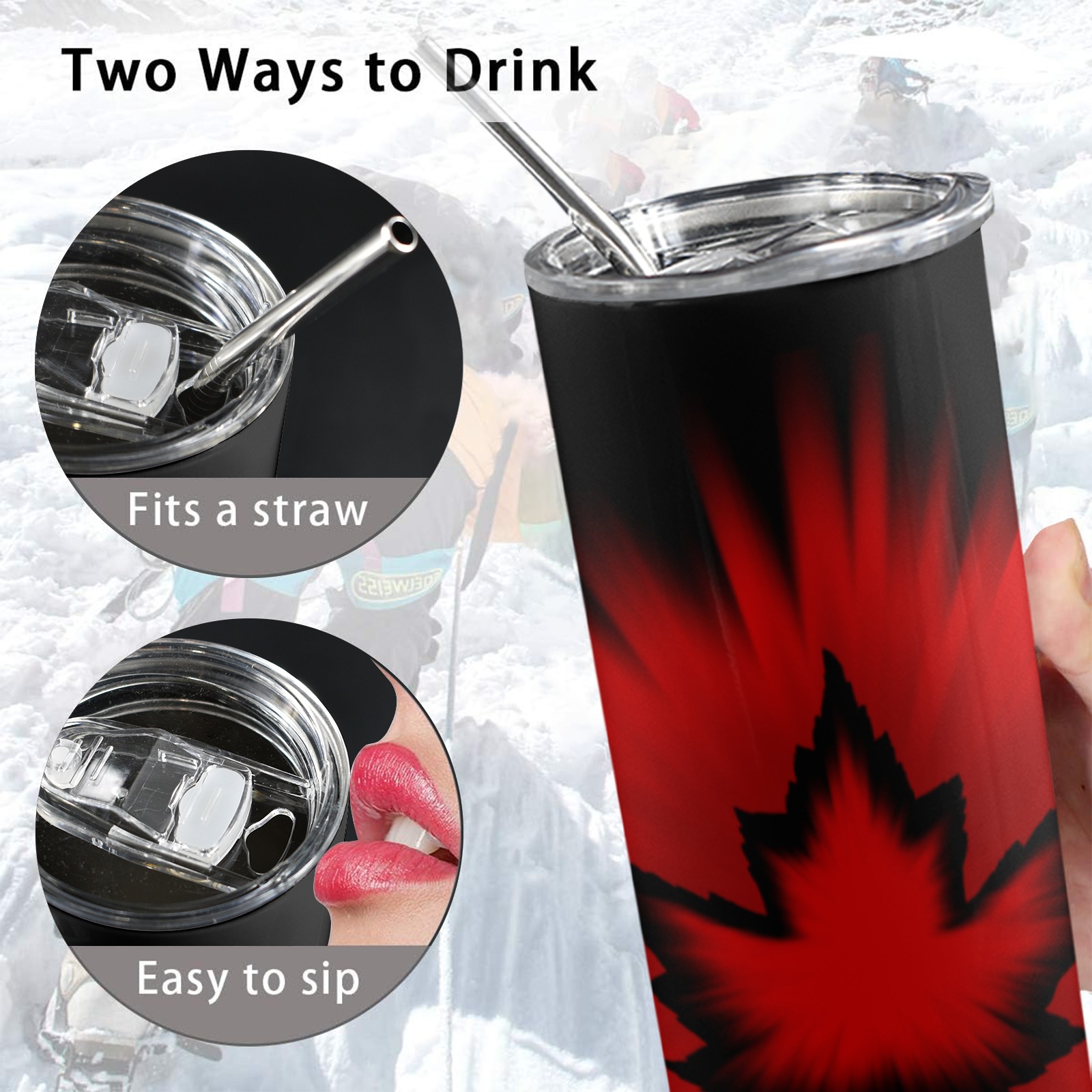 New Canada Tumbler 20oz Tall Skinny Tumbler with Lid and Straw