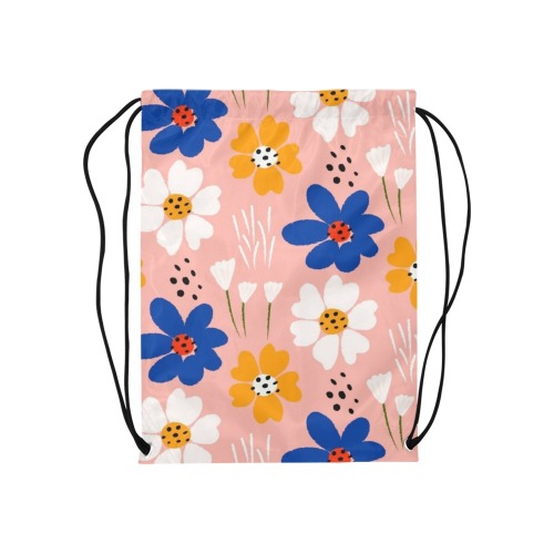 Trendy Retro Floral Medium Drawstring Bag Model 1604 (Twin Sides) 13.8"(W) * 18.1"(H)