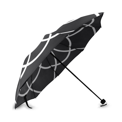 White Spiral Circles on black background Foldable Umbrella (Model U01)