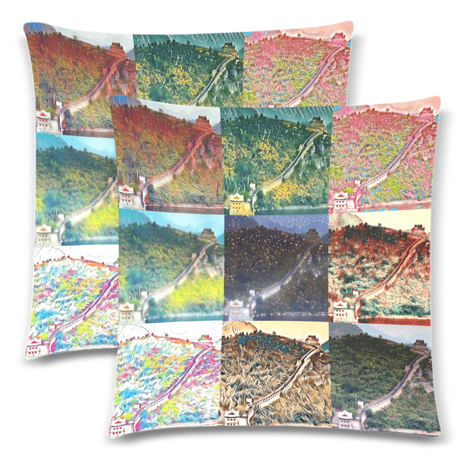 Great Wall of China, China Collage Custom Zippered Pillow Cases 18"x 18" (Twin Sides) (Set of 2)