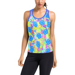 Pretty Blue Hawaiian Flowers Pattern Women's Racerback Tank Top (Model T60)