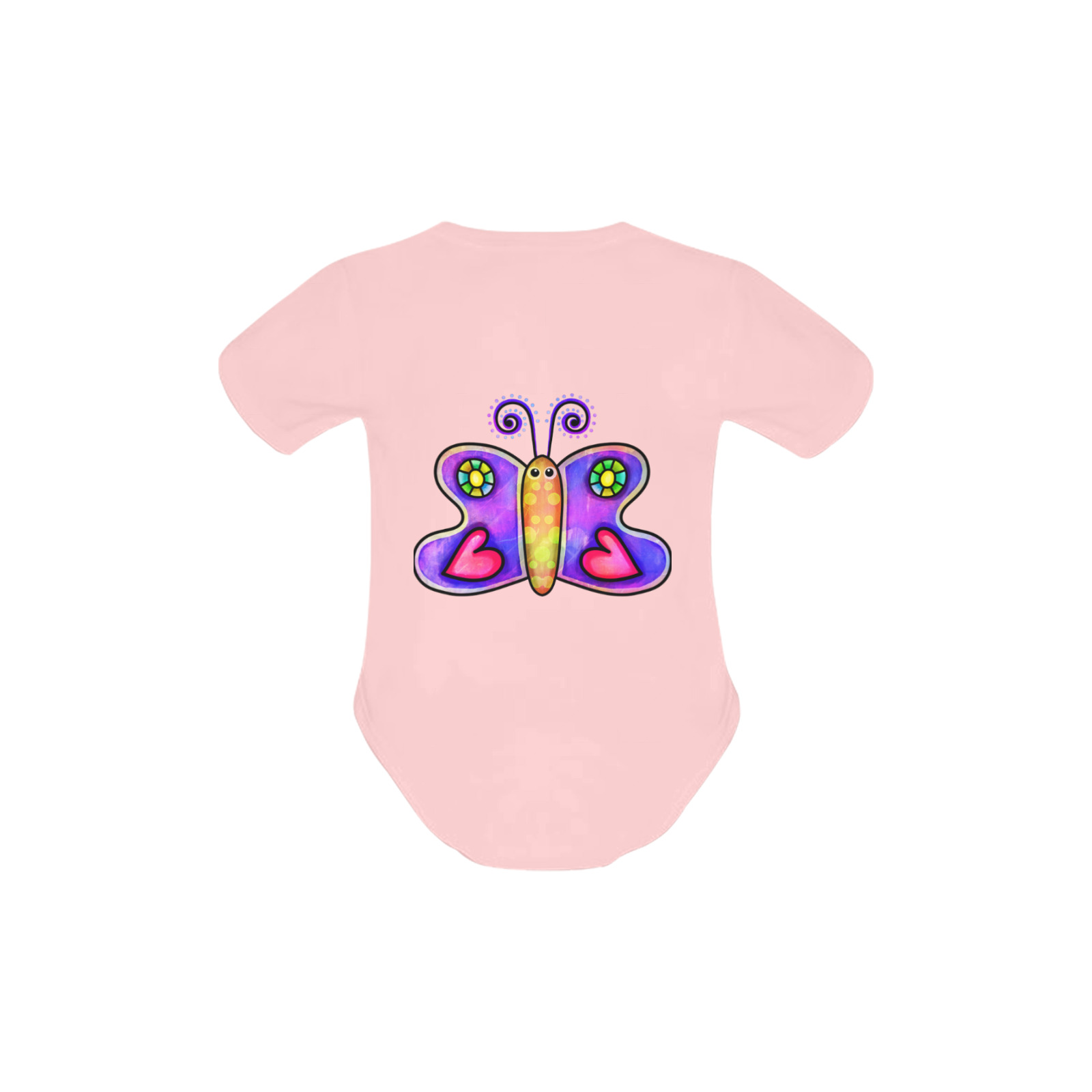 Lilac Watercolor Butterfly Doodle Cartoon Baby Powder Organic Short Sleeve One Piece (Model T28)