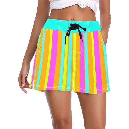 Bright Neon Wide Stripes Women's Casual Board Shorts (Model L54)