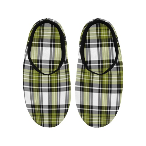 Olive Green Black Plaid Men's Non-Slip Cotton Slippers (Model 0602)