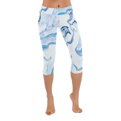 Blue Marble Swirls Women's Low Rise Capri Leggings (Invisible Stitch) (Model L08)