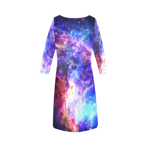Mystical fantasy deep galaxy space - Interstellar cosmic dust Rhea Loose Round Neck Dress(Model D22)