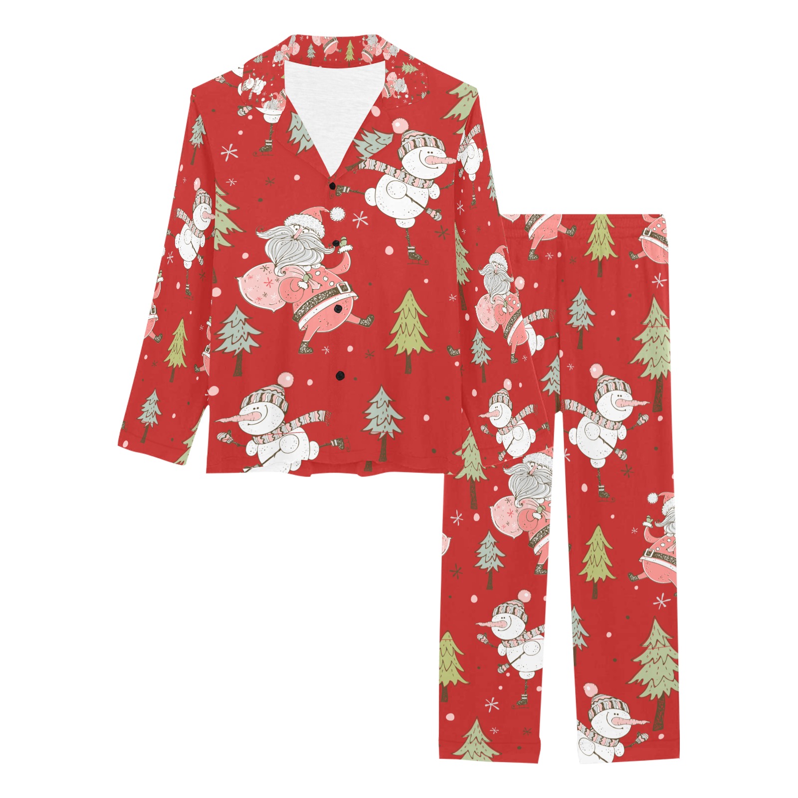 Santa and Snowman Women's Long Pajama Set