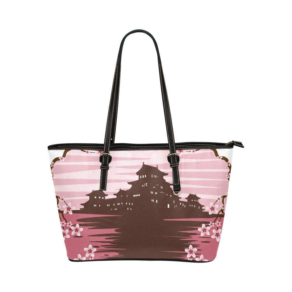 Pink Blossom Leather Tote Bag/Small (Model 1651)