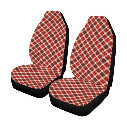 Burgundy Red Plaid Car Seat Covers (Set of 2&2 Separated Designs)