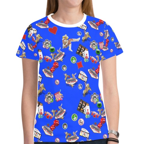 Famous Las Vegas Icons on Blue New All Over Print T-shirt for Women (Model T45)