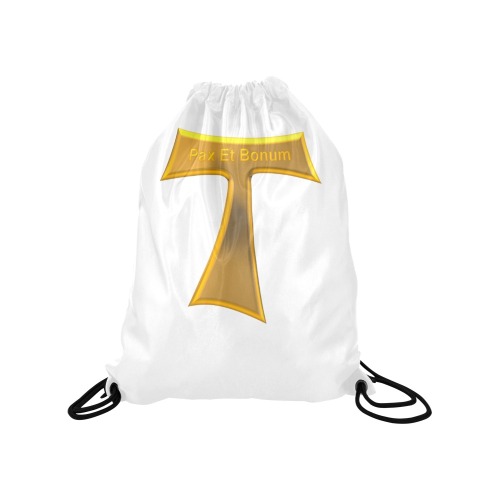Franciscan Tau Cross Pax Et Bonum Gold  Metallic Medium Drawstring Bag Model 1604 (Twin Sides) 13.8"(W) * 18.1"(H)
