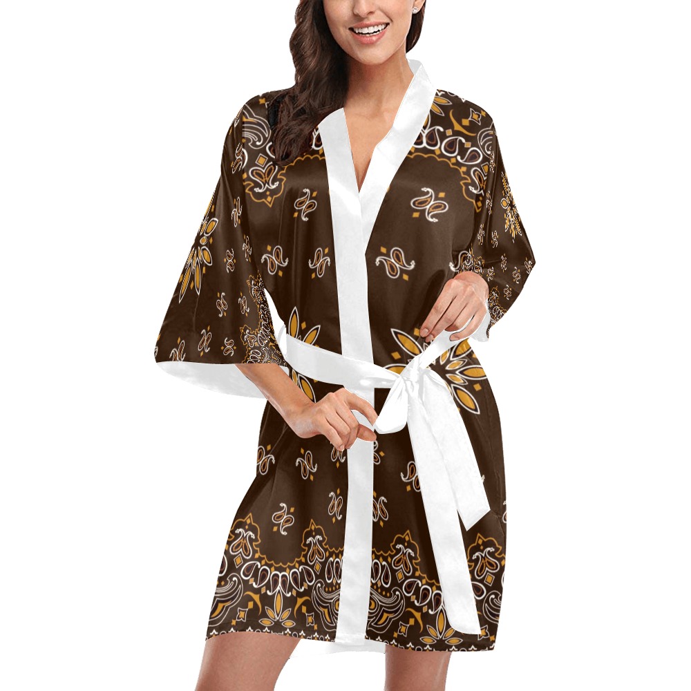 Bandanna Pattern Brown Kimono Robe
