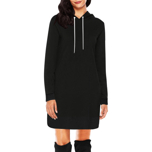 BLACK All Over Print Hoodie Mini Dress (Model H27)