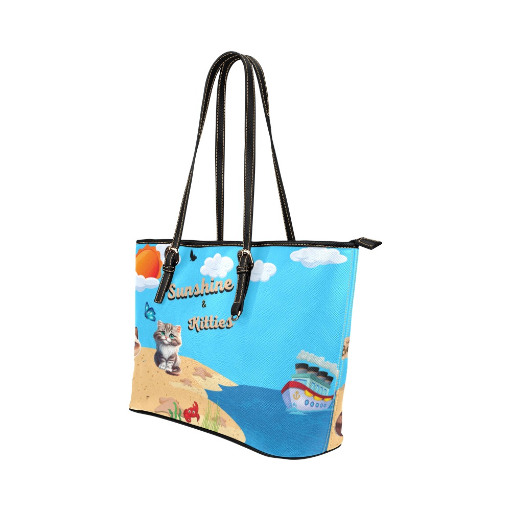Sunshine and kittens Leather Tote Bag/Small (Model 1651)