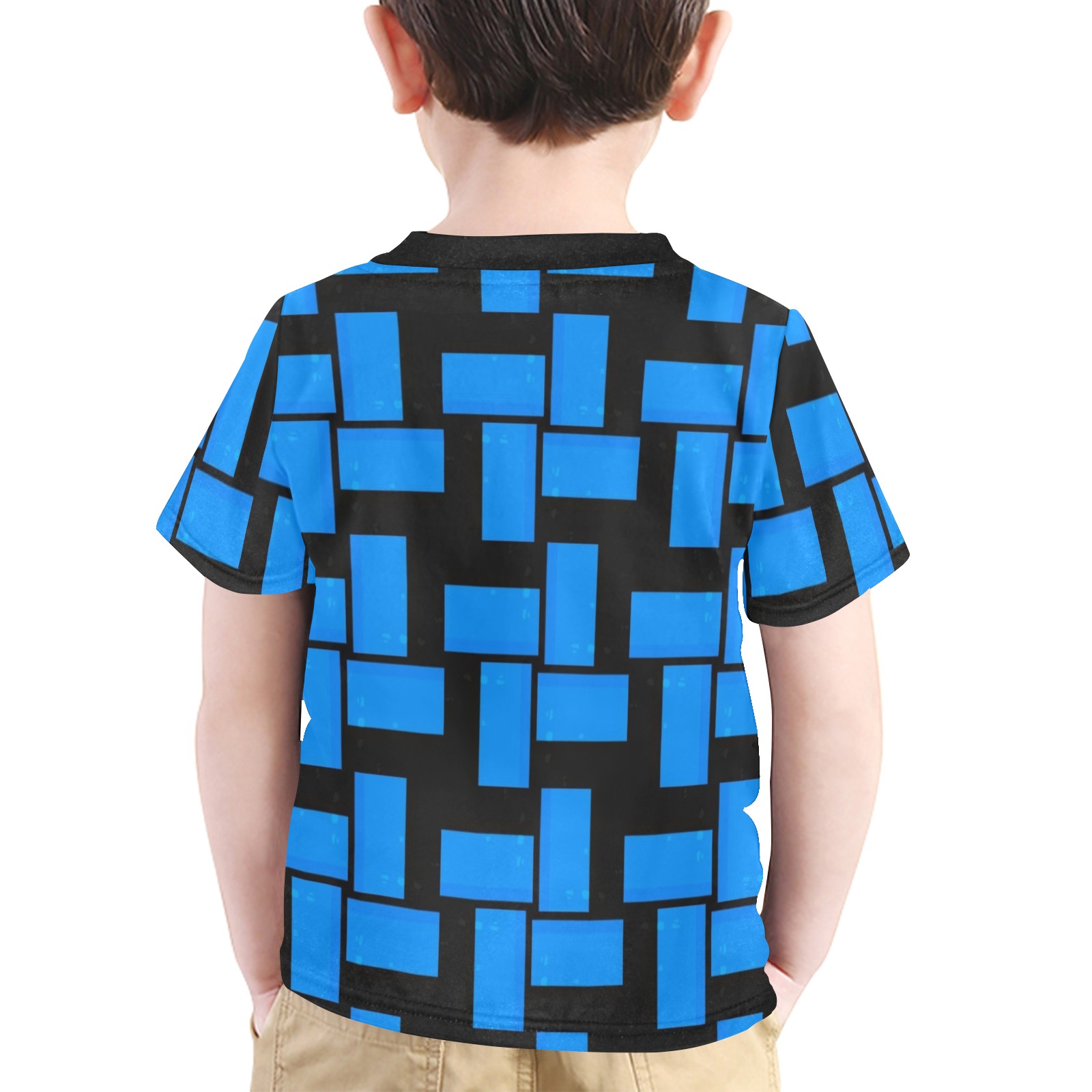 Black and Blue Abstract Little Boys' All Over Print Crew Neck T-Shirt (Model T40-2)