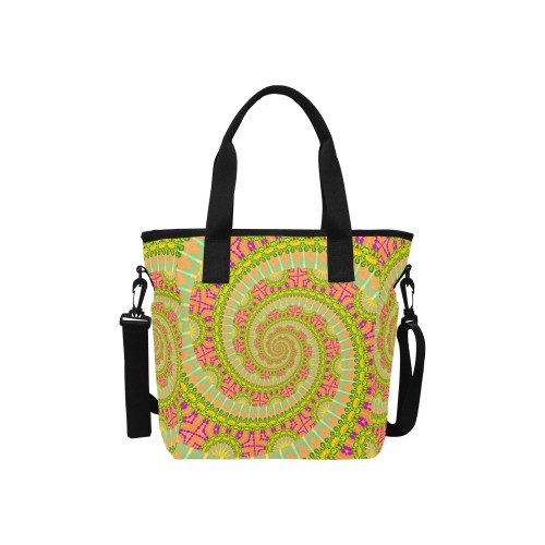 FLOWER POWER SPIRAL SUNNY orange green yellow Insulated Tote Bag with Shoulder Strap (Model 1724)
