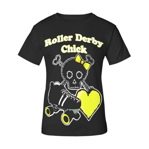 Roller Derby Chick (Yellow) Women's Raglan T-Shirt/Front Printing (Model T62)