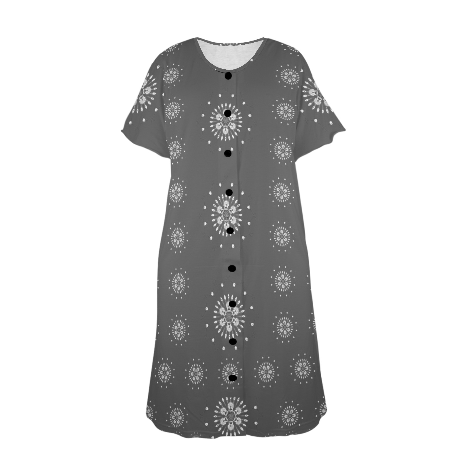 shanti mandala flowers 17 Women's Button Front House Dress