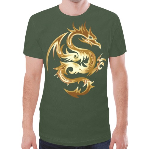Golden Dragon Forest Green New All Over Print T-shirt for Men (Model T45)