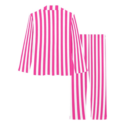 Bright Pink and White Stripes Pattern Women's Long Pajama Set