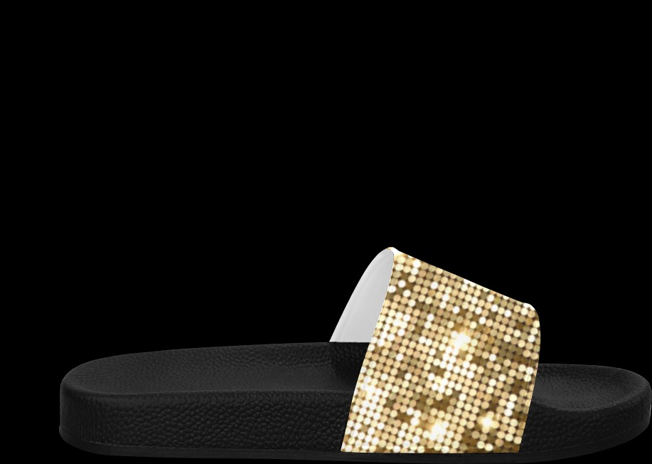 Golden Metallic Glitter Sparkles Sequins Men's Slide Sandals (Model 057)