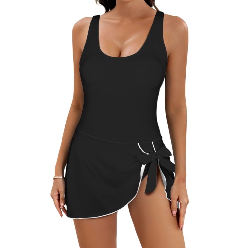 Black Women's One Piece Skirted Swimsuit (Model S54)