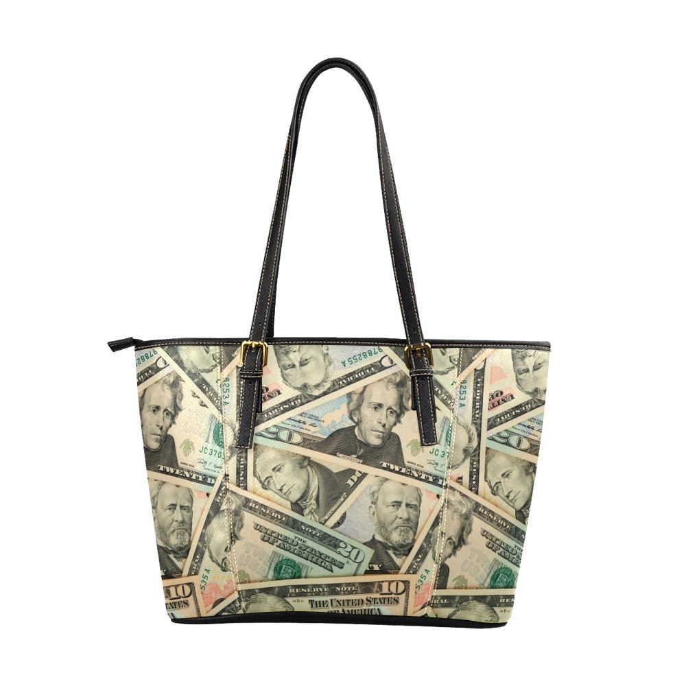 US PAPER CURRENCY Leather Tote Bag/Large (Model 1640)