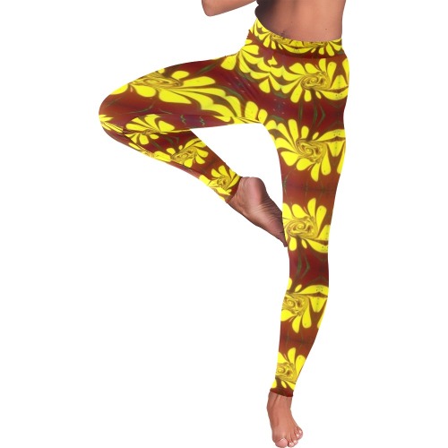 Yellow Flowers Women's Low Rise Leggings (Invisible Stitch) (Model L05)