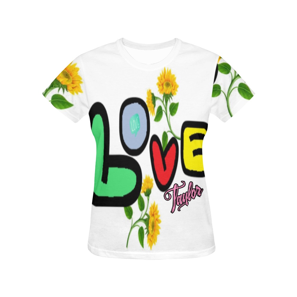 Love of Sunflowers with Taylor on it Women shirt All Over Print T-Shirt for Women (USA Size) (Model T40)