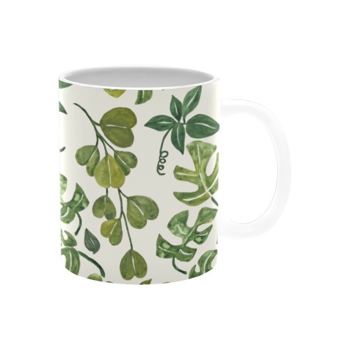 Leafy garden of green watercolor leaves White Mug(11OZ)