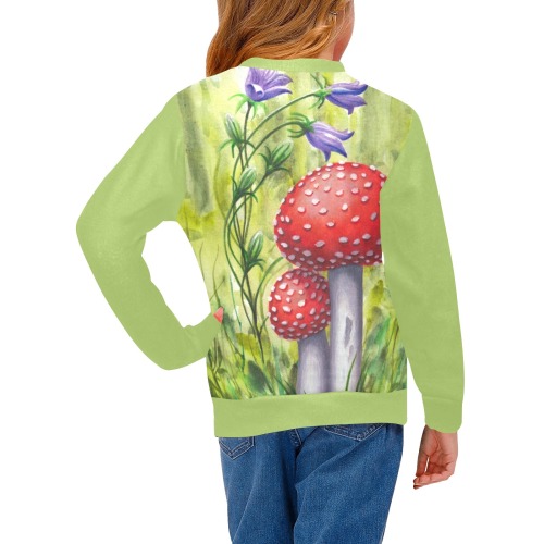 Red Mushroom Violet Flower Floral Watercolors Girls' All Over Print Crew Neck Sweater (Model H49)