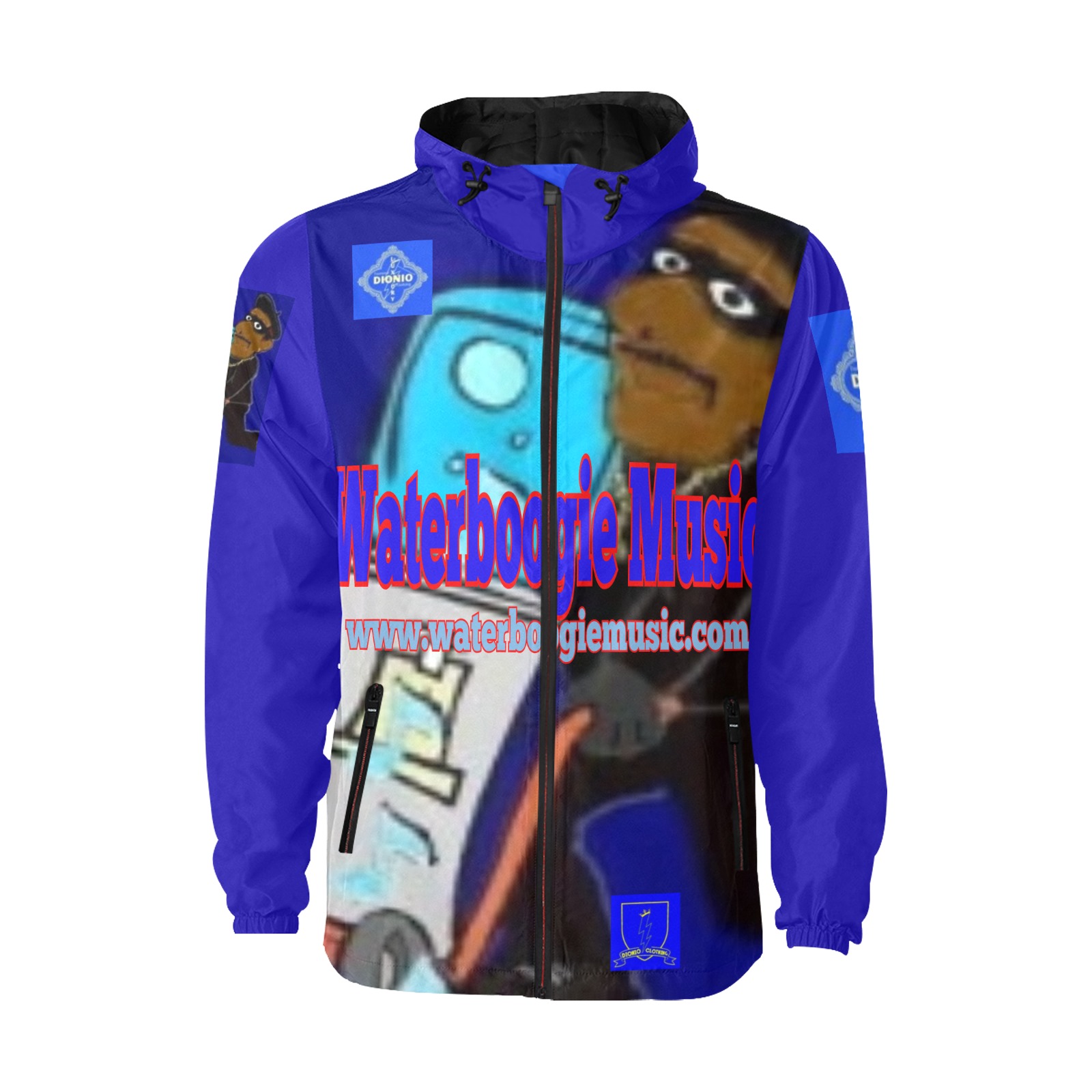 Dionio Clothing - Waterboogie Music Quilted Windbreaker (Blue) All Over Print Quilted Windbreaker for Men (Model H35)