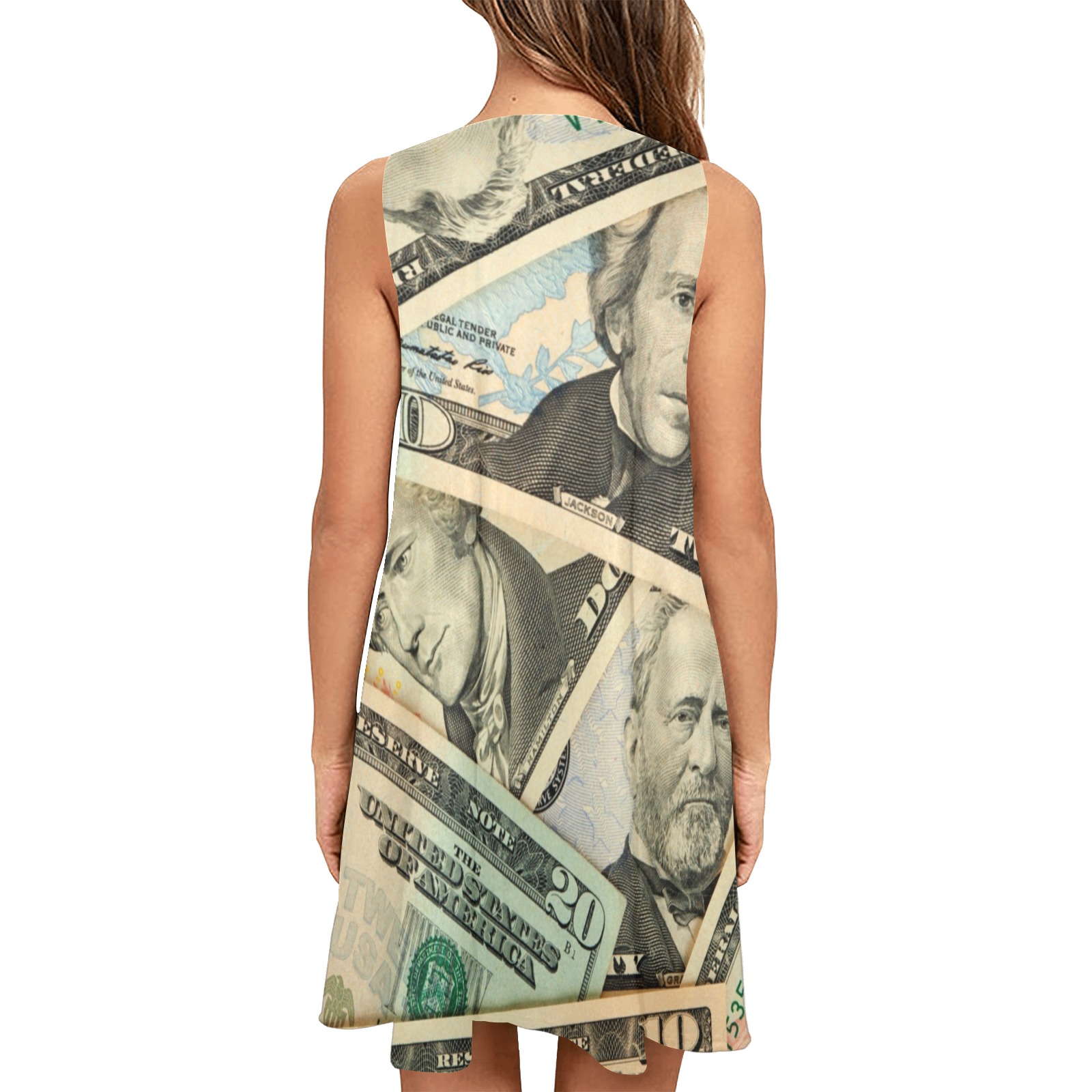 US PAPER CURRENCY Sleeveless A-Line Pocket Dress (Model D57)