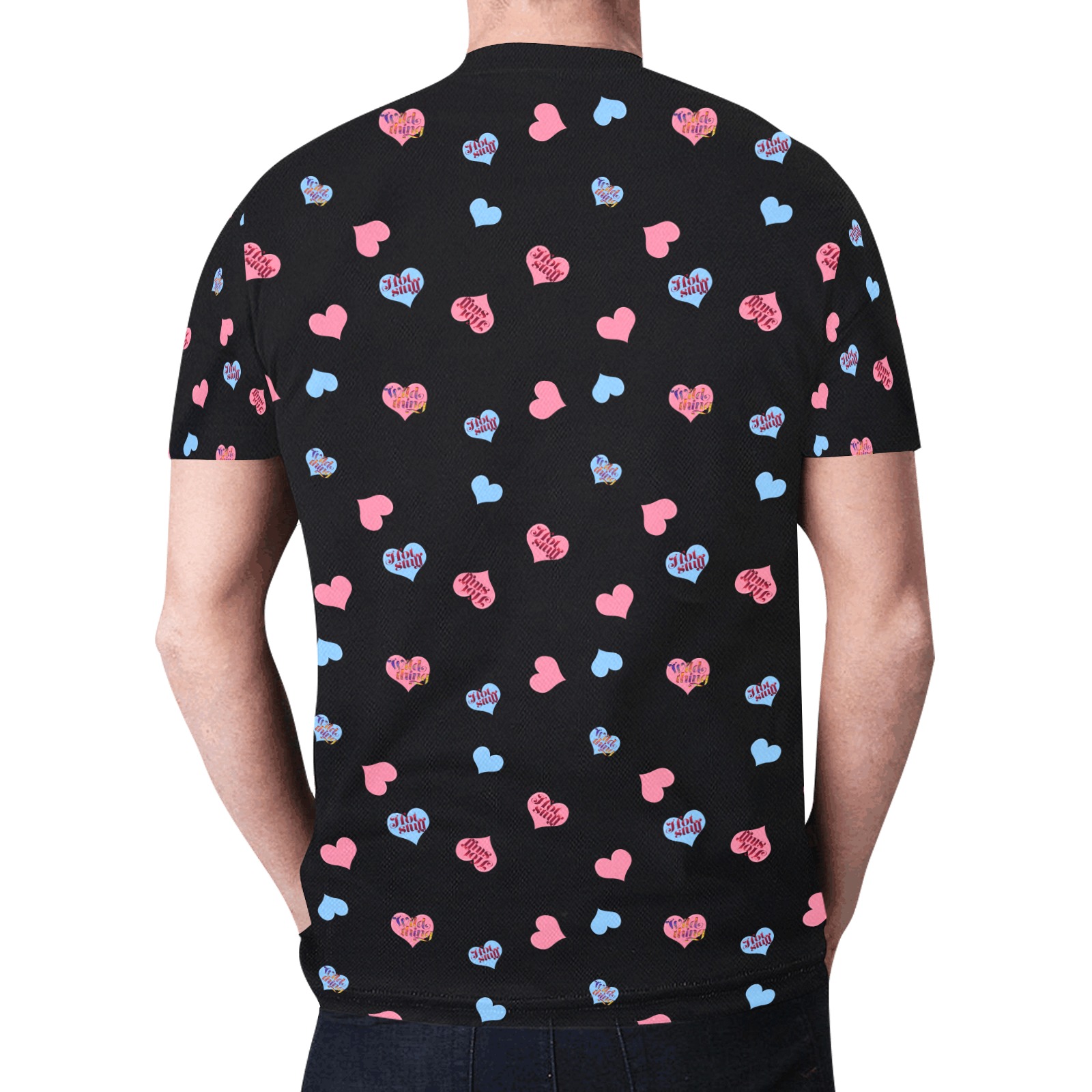 Pink-Blue Hearts-Wild Thing-Hot Stuff Black New All Over Print T-shirt for Men (Model T45)