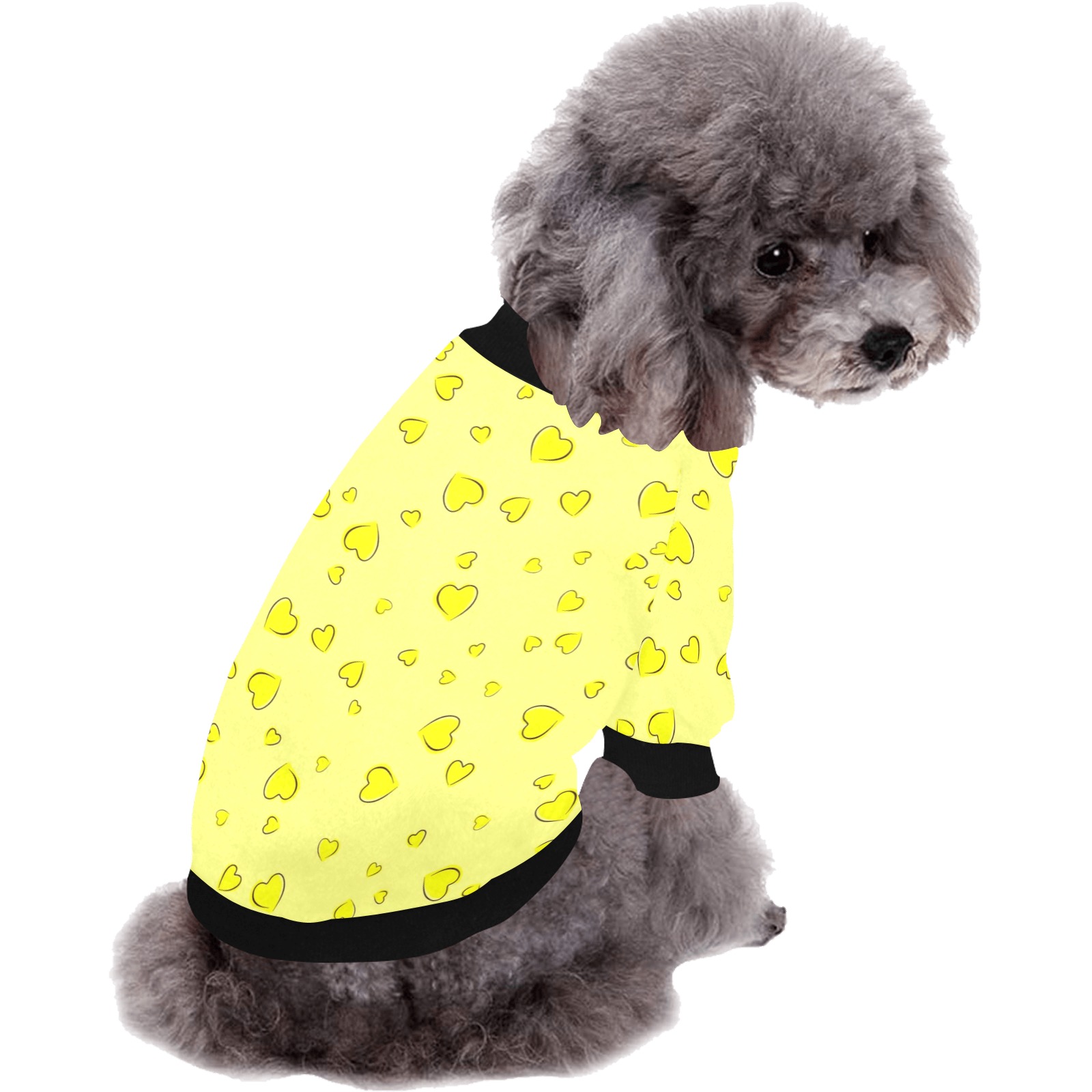 Yellow Hearts Floating on Yellow Pet Dog Round Neck Shirt