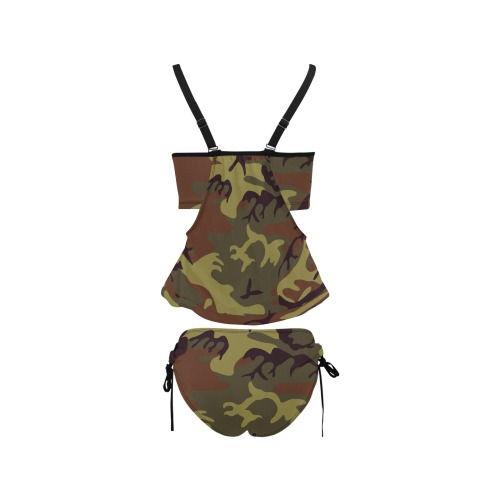 Camo Green Brown Cover Belly Tankini Swimsuit (Model S25)