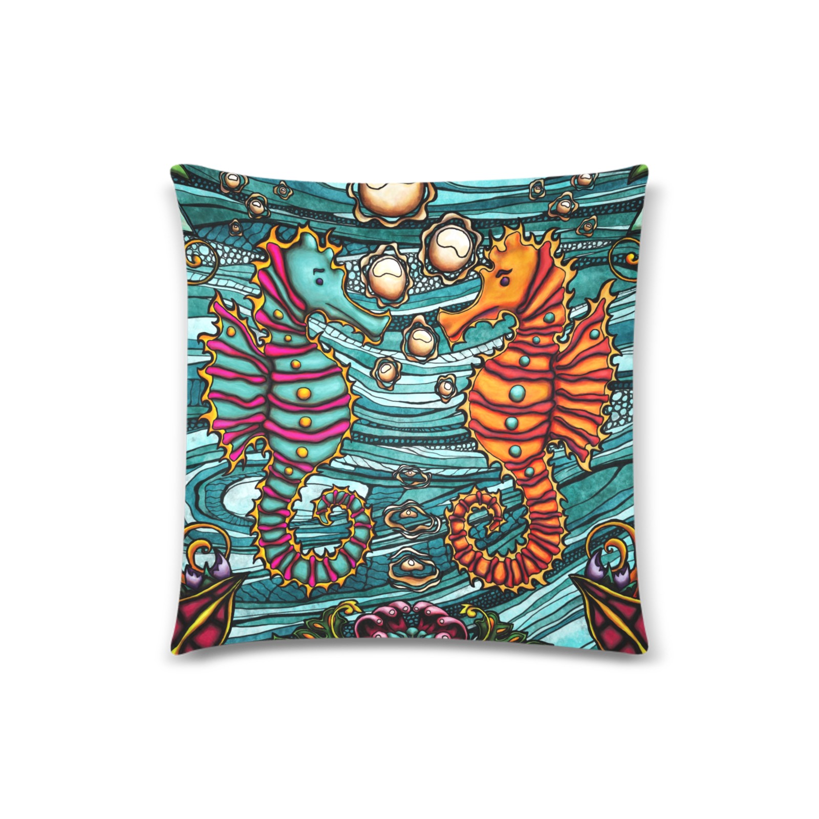seahorses couple Custom Zippered Pillow Case 18"x18"(Twin Sides)