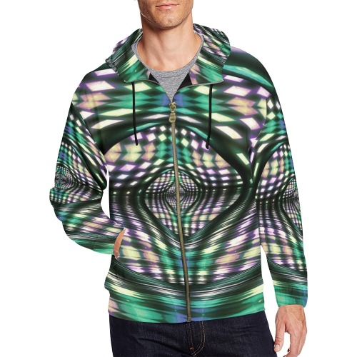 Green waves All Over Print Full Zip Hoodie for Men (Model H14)