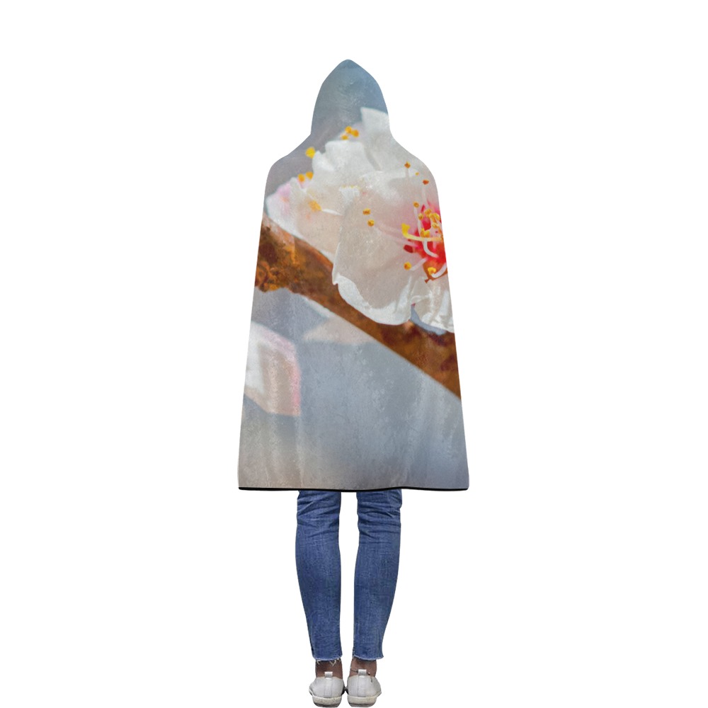 Japanese apricot flowers. Enjoy Hanami season. Flannel Hooded Blanket 40''x50''