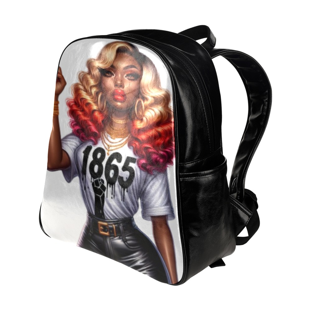 Black Woman Backpack Multi-Pockets Backpack (Model 1636)