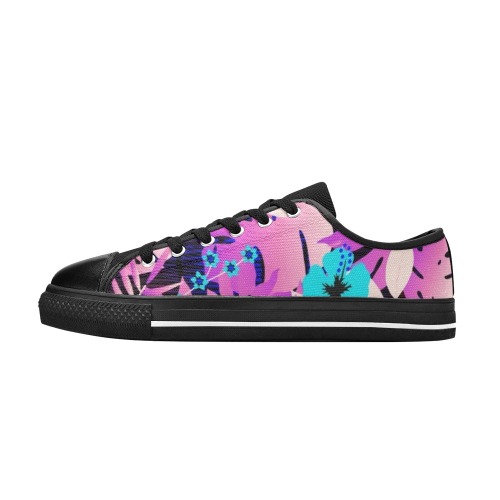 GROOVY FUNK THING FLORAL PURPLE Low Top Canvas Shoes for Kid (Model 018)