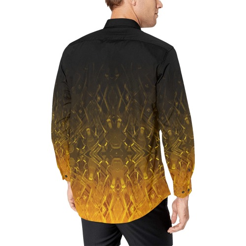 Sun's Surface - black gold geometric gradient pattern Men's All Over Print Casual Dress Shirt (Model T61)