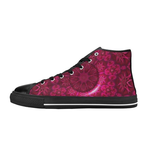 Ruby Red Crystal Abstract Fractal Kaleidoscope Mandala Women's Classic High Top Canvas Shoes (Model 017)