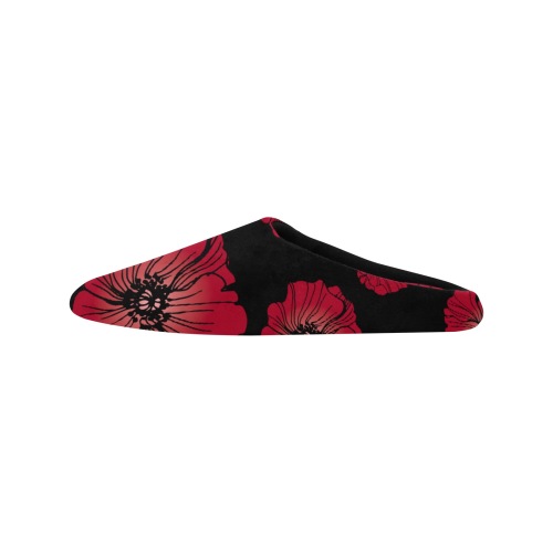 Ô Scarlet Poppy Scatter Women's Non-Slip Cotton Slippers (Model 0602)