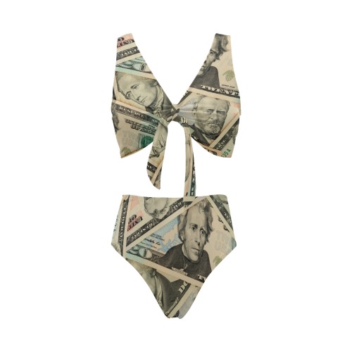 US PAPER CURRENCY Chest Bowknot Bikini Swimsuit (Model S33)