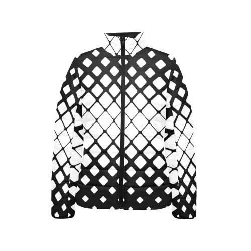 BLACK AND WHITE PATTERN Women's Stand Collar Padded Jacket (Model H41)