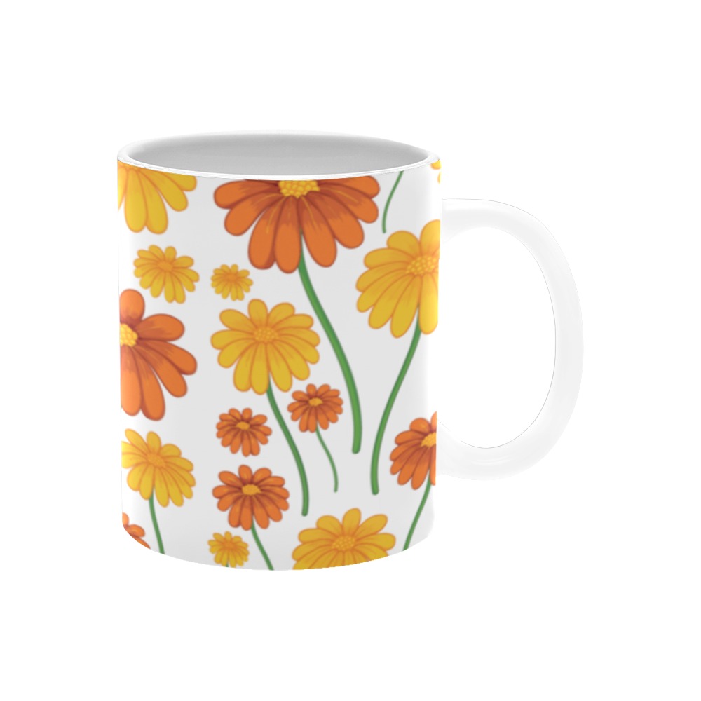Orange and yellow floral pattern White Mug(11OZ)